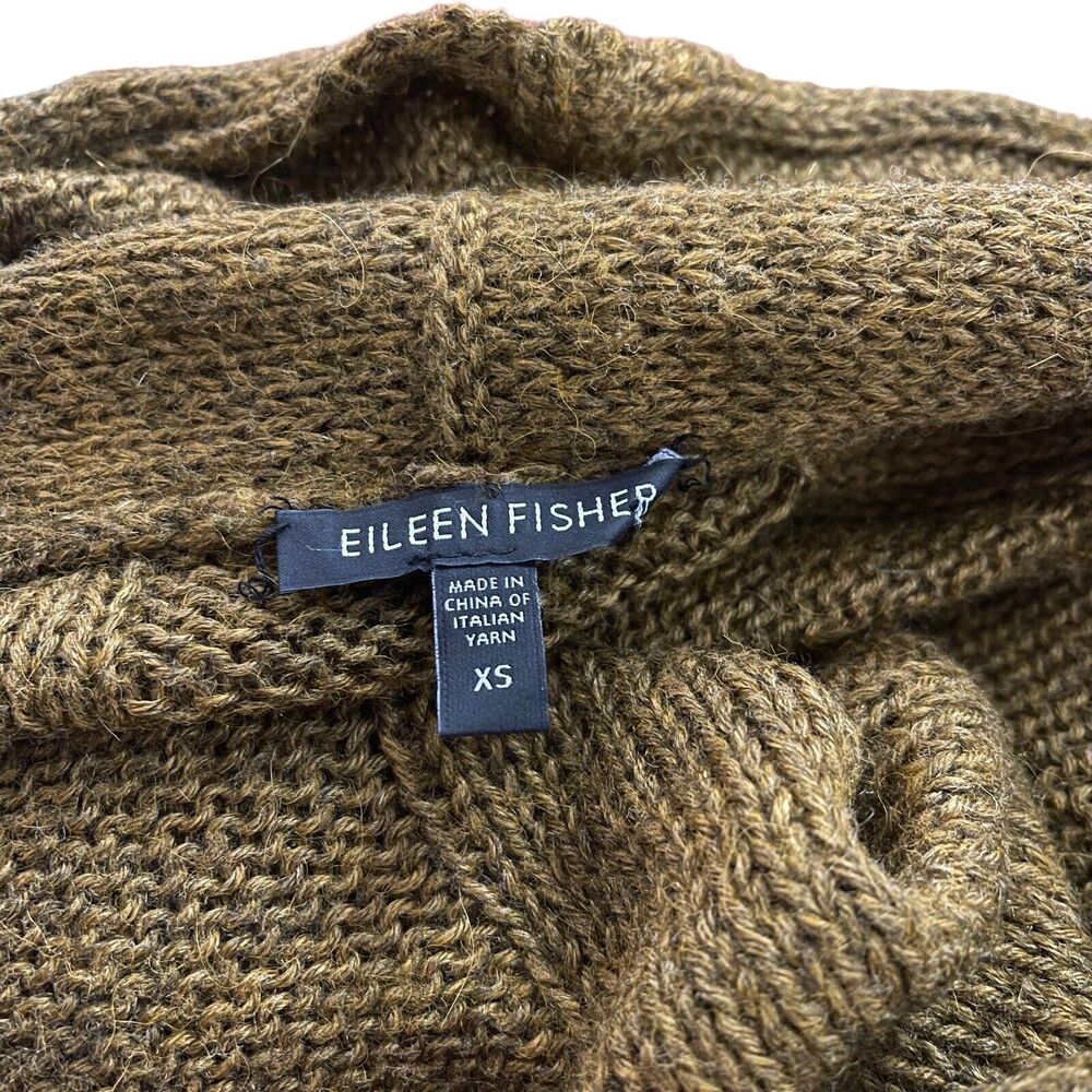 Eileen Fisher XS Sweater Draped Alpaca Silk Crochet Brown Open Front - Picture 2 of 9